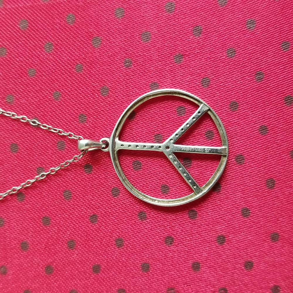 Sterling Silver & Diamond Peace Necklace - Picture 5 of 9